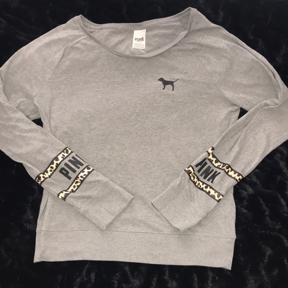 PINK Victoria's Secret Tops - VS PINK LOUNGE CREW WITH CHEETAH SLEEVE L